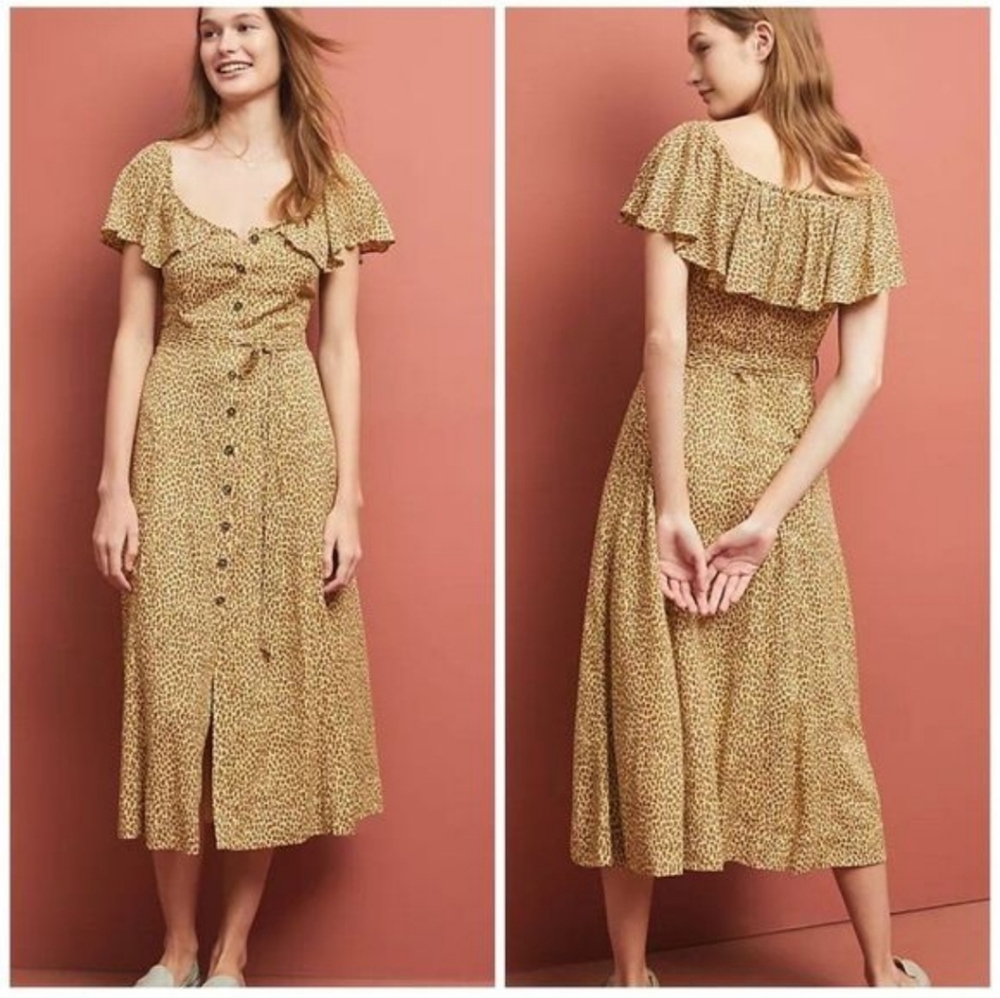 Anthropologie Bolano Leopard Print Soft Caplet Midi Dress & matching belt Sz 2